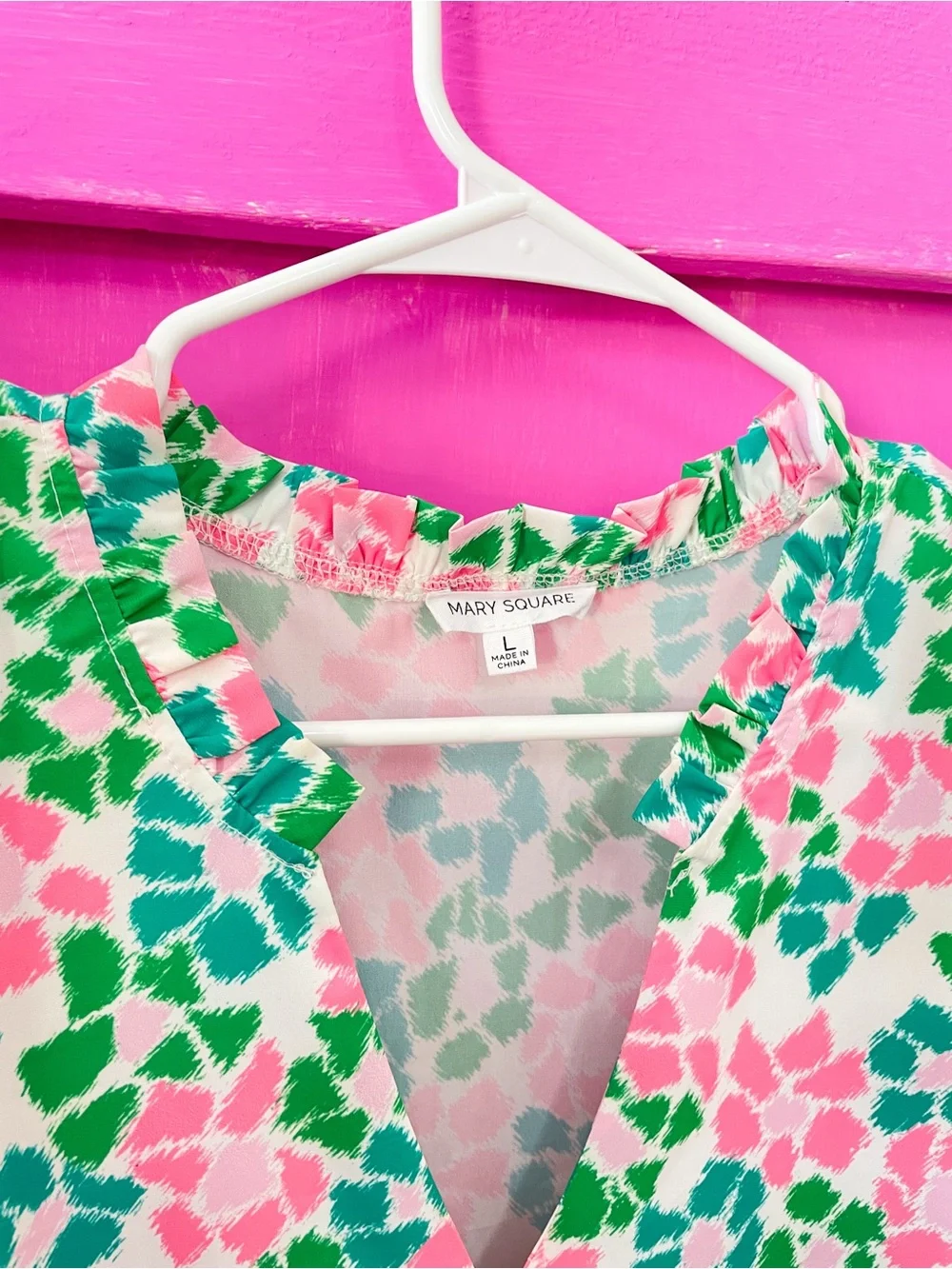 Floral Pink & Green Maxi Dress - V-Neck, Short Sleeve - Picture 3 of 3